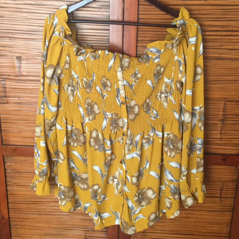 Forever 21+ Off the Shoulder Button Up Top 3x